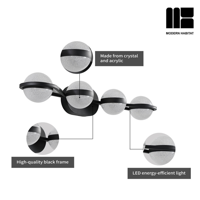 Black Metal 4-Light Dimmable LED Vanity Light with Globe Shades