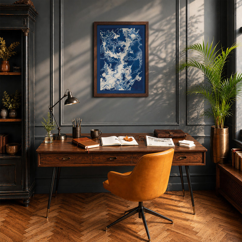 Earth In Blue Modern - Print, Walnut, A1 - 84.1 x 59.4 cm