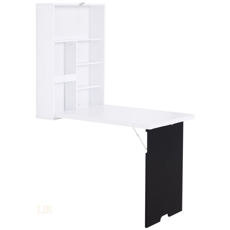Bureau mural pliable avec tableau noir, tablettes flottantes convertibles pour petits espaces, blanc