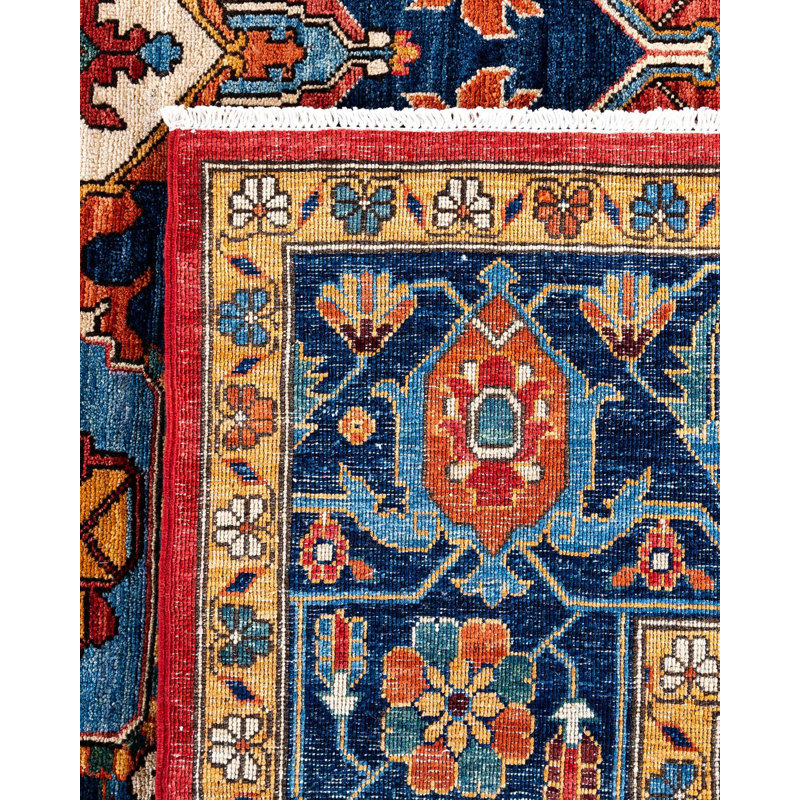 Hand-Knotted Red Wool Geometric Rectangular Area Rug, 9' 1" x 11' 8"