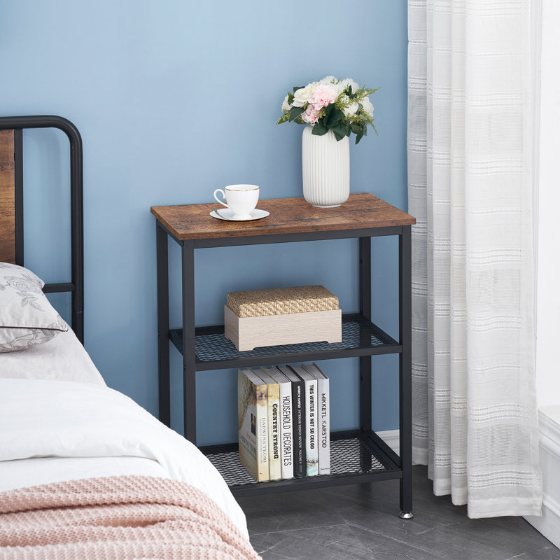 Jeweldean 23.6'' W Metal Nightstand, Grey/Brown