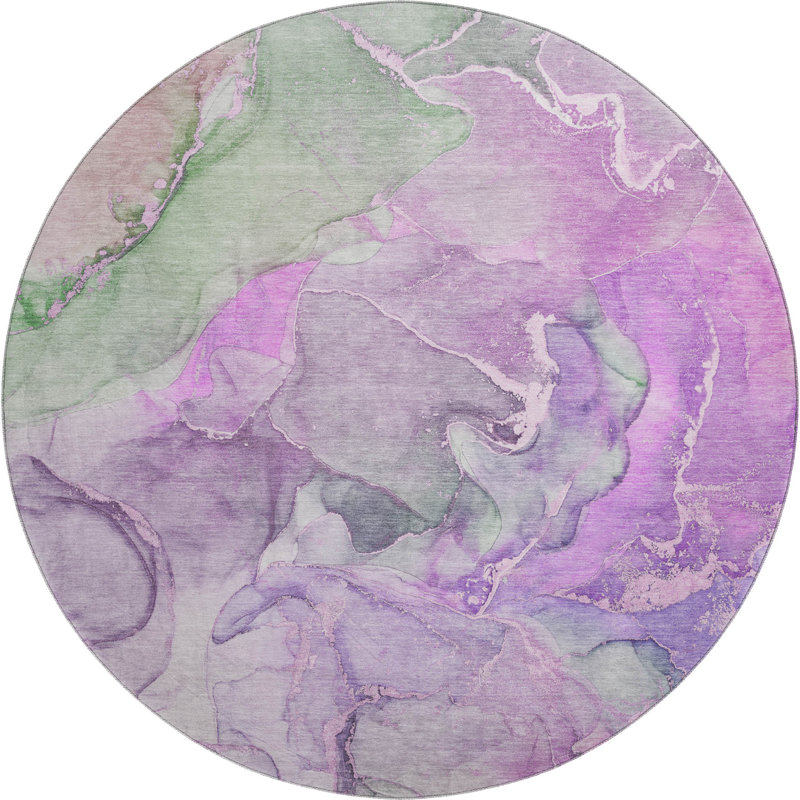 Premium Machine Washable Cerrito AMF500 Purple Rug, Round 8'