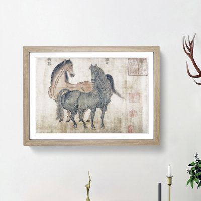 Two Horses by Zhao Mengfu - Framed Print