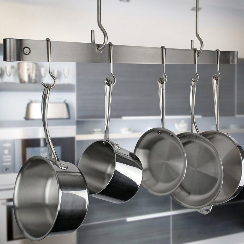Handcrafted Offset Hook Ceiling Bar, 20'' H x 60'' W x 1'' D, Stainless Steel