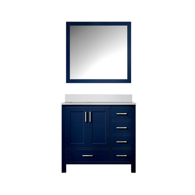 Meuble-lavabo de salle de bain 36 po X P 22 po D, plateau en marbre de culture décalé à gauche et Miroir
