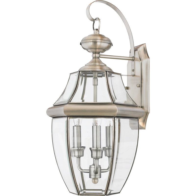 Newbury 3-Light Pewter Outdoor Wall Lantern, Pewter