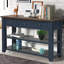 Console en bois de pin massif 48 po, table d'appoint moderne avec 3 tiroirs de rangement et 2 tablettes. Facile à assembler (bleu marine + plateau brun)-1668560195