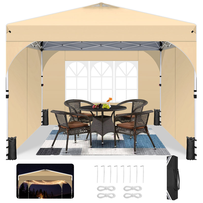 Tent 10x10 Pop up Canopy Outdoor Shade with Sidewalls UPF 50+ Waterproof Canopy, Khaki