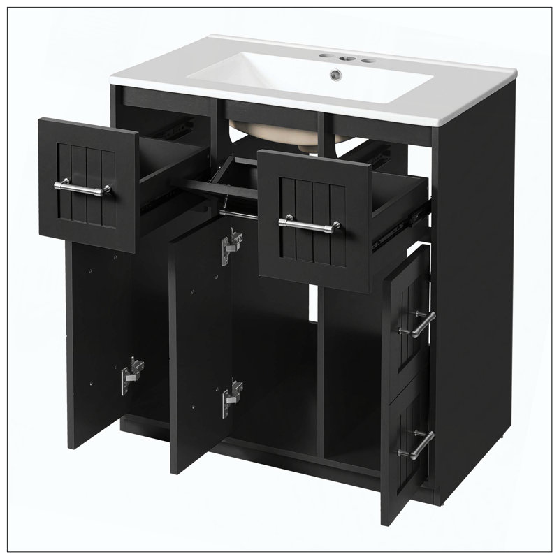 Tiroirs de lavabo de salle de bain encastrés avec tiroir à fermeture en douceur, Black