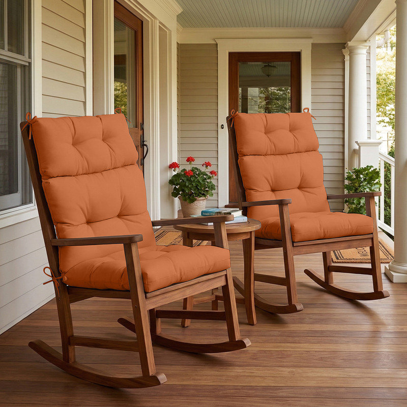 2 Piece 4" Thick High Back Chair Cushion Indoor and Outdoor Seat / Back Cushions with Straps, Orange