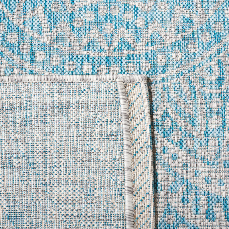 Atlanta Hooked Light Grey/Aqua Indoor/Outdoor Rug, Rectangle 122 x 170 cm