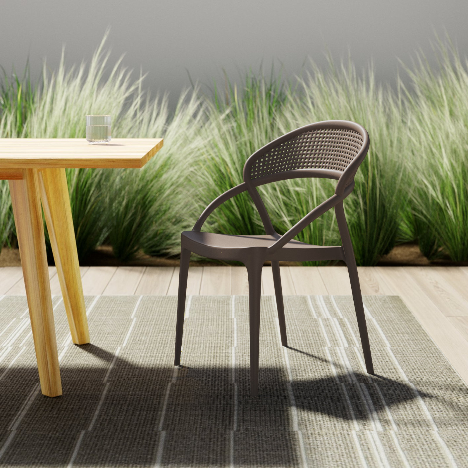 Farrah Stackable Patio Armchair, Brown