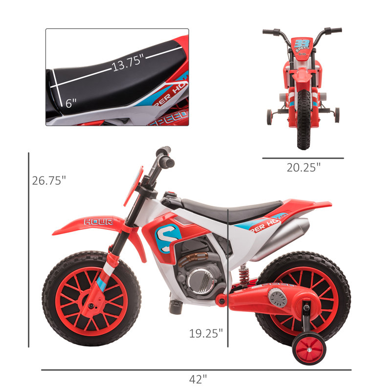 Red 12V Electric Ride-On Motorcycle with Training Wheels