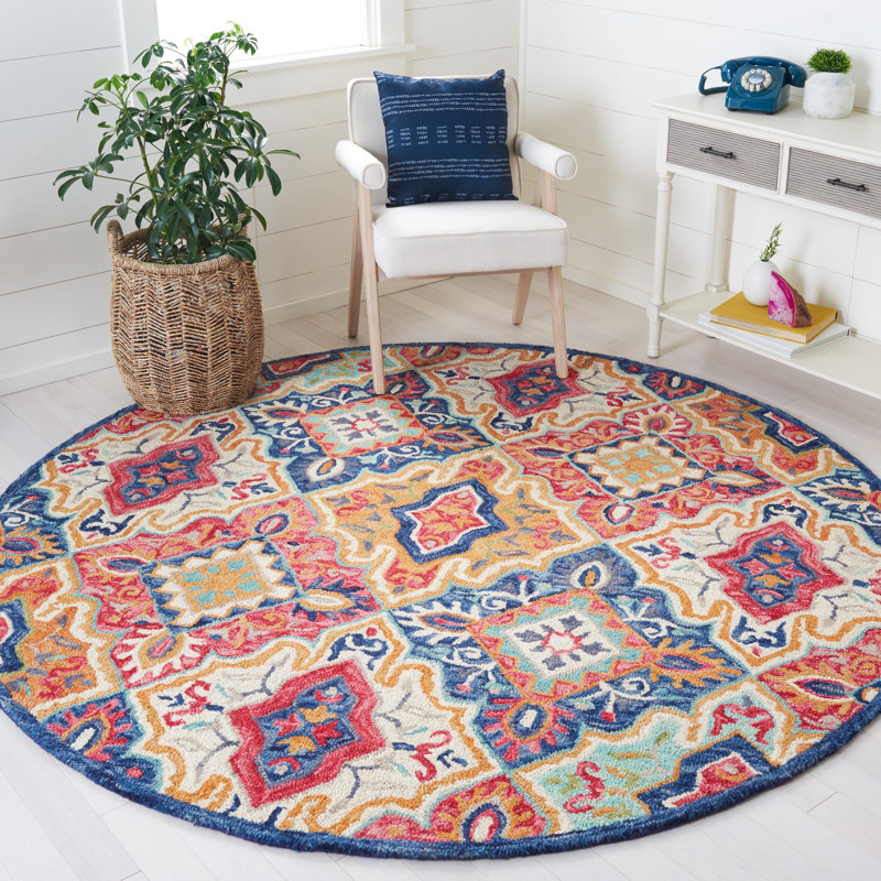 Farnam Hand Tufted Wool/Cotton Southwestern Rug in Blue/Rust, Round 7'
