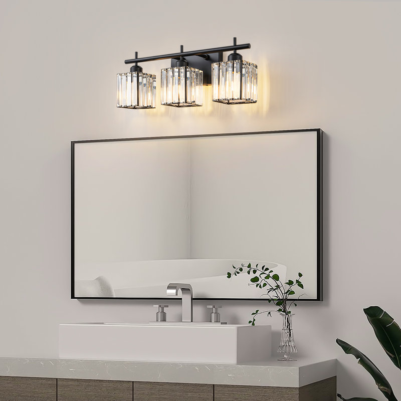 Luminaire de meuble-lavabo 3 lumières avec abat-jour en cristal