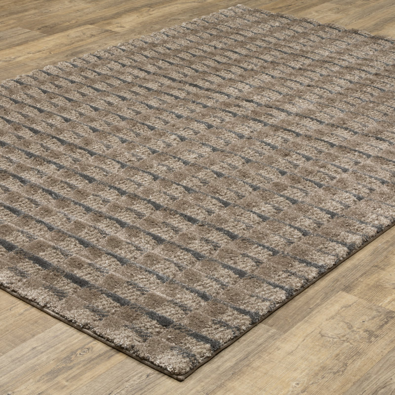 Tapis brun / brun clair à motif écossais Timbre, Rectangle 7'10" x 10'10"