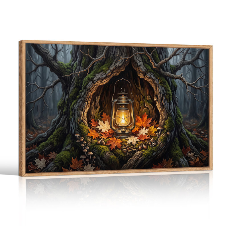 «Glowing Lantern In Mossy Tree Hollow Amidst Halloween», art mural sur toile, H 24 po x l 36 po