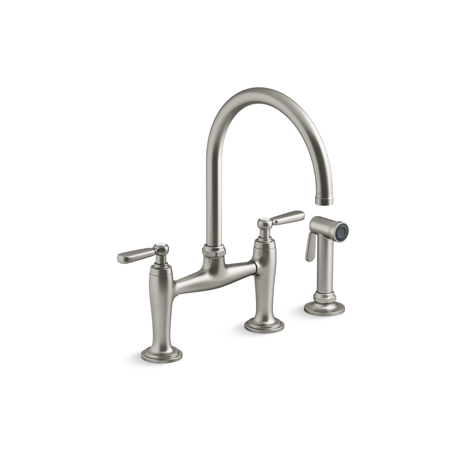 Edalyn by Studio McGee Two-Hole Bridge Kitchen Sink Faucet with Side Sprayer, Vibrant Stainless