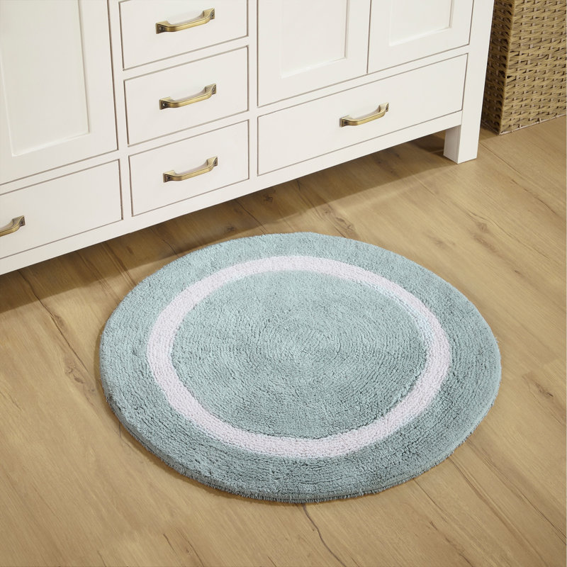 Tapis pour salle de bain réversible 100% coton Widman, Rond 30 po, Bleu / blanc
