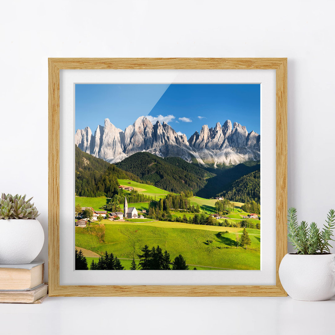 Gerahmtes Poster Geisler Peaks in South Tyrol