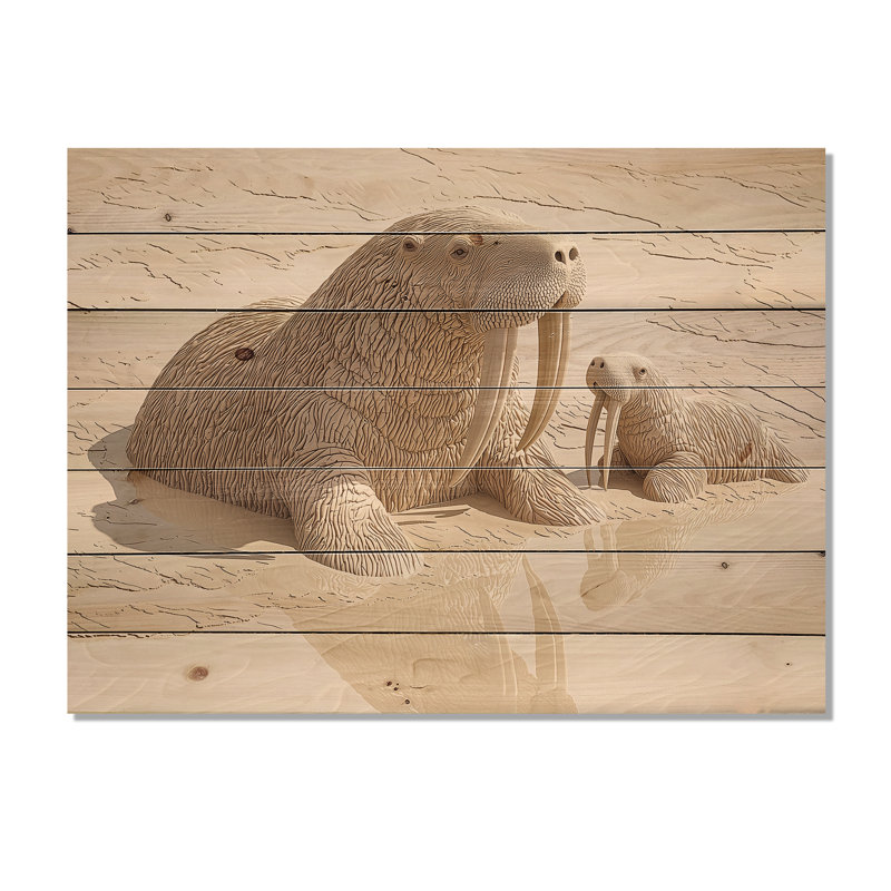 Morse, scène nautique en été I - Art mural moderne sur bois de pin naturel, H 34 po x l 44 po x P 0,78 po