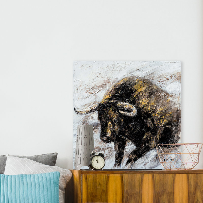 Gold Bull - peinture sur toile tendue, H 20 po x l 20 po