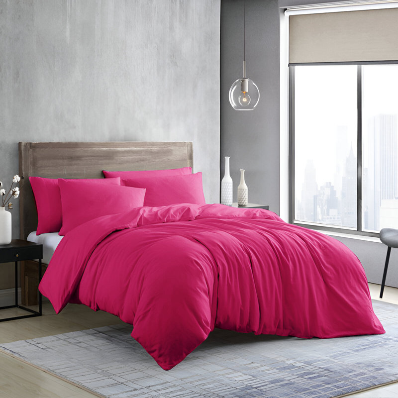 Edyson Microfiber Solid Colour Duvet Cover Set with Pillowcases, Single - 1 Standard Pillowcase, Pink