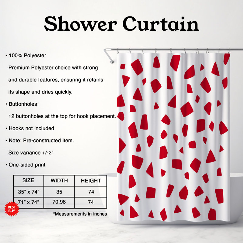 Rideau de douche Crimson Artifacts - 1 pièce, H 74 po x l 71 po