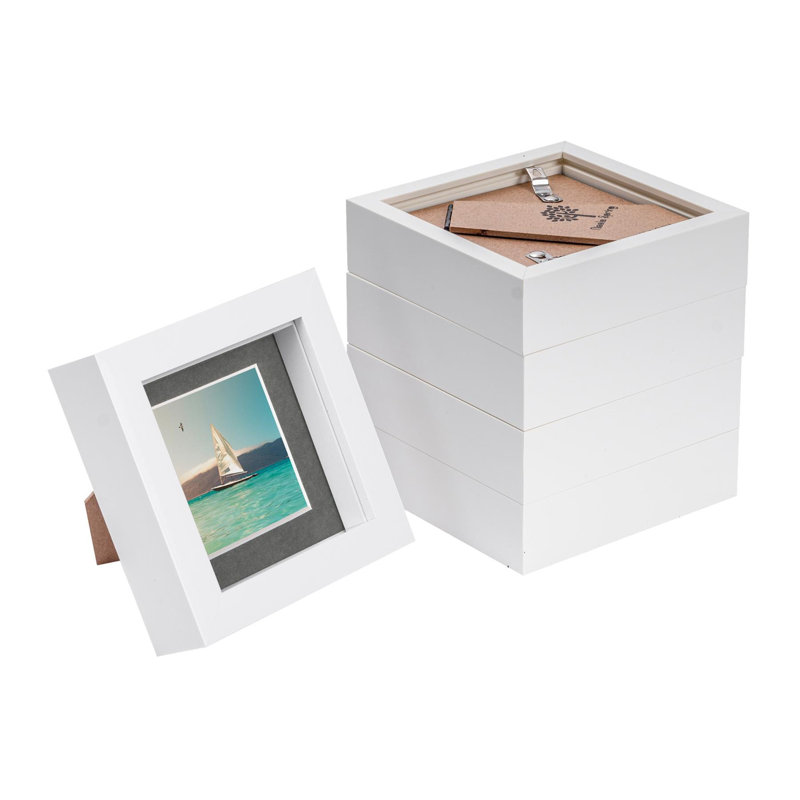 Nicola Spring - 4" x 4" White 3D Box Photo Frames - 2" x 2" Mount, Grey