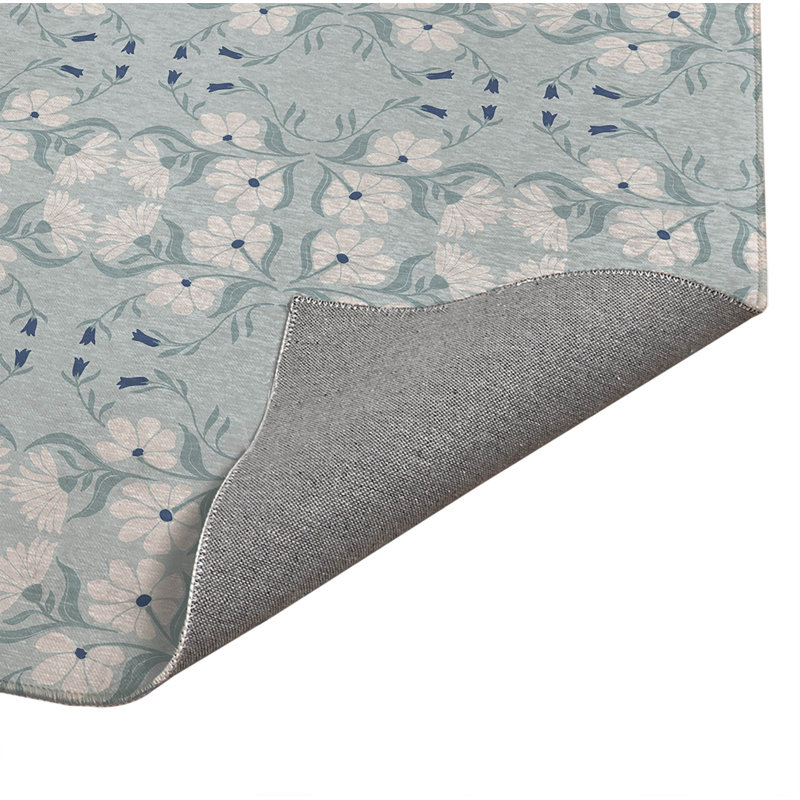 Tapis à linge Groovy Flowers, Bleu, Rectangle 5 pi x 7 pi