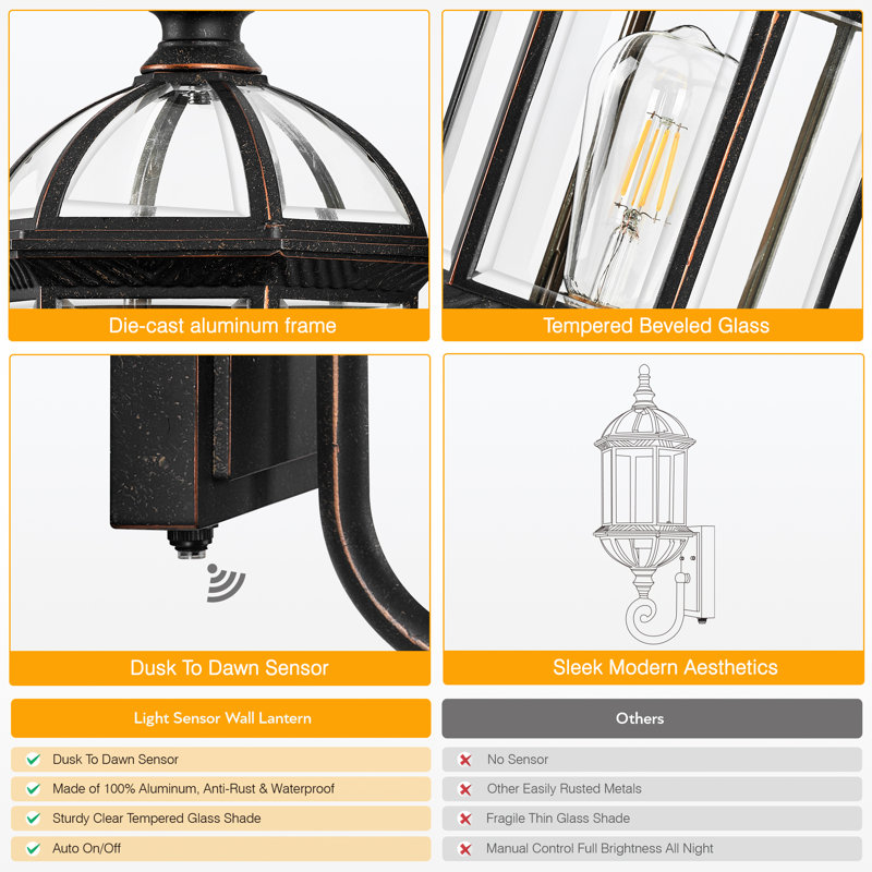 22" Large Dusk to Dawn Outdoor Lighting, Oil Rubbed Bronze Outdoor Wall Lights