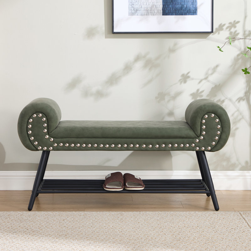 45'' W Upholstered Storage Bench With Shoe Rack, Green