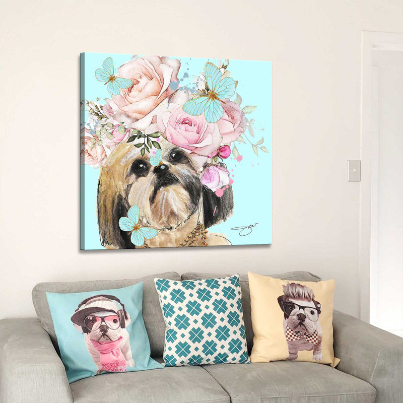 Fleur Shih Tzu (carré) par Antonyus Bunjamin (Abe) - impression sur verre, Toile tendue, H 28 po x l 28 po x P 1,5 po