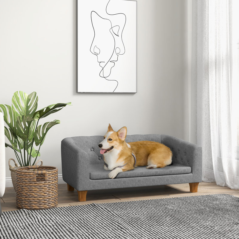 Grey Elevated Pet Couch By For Small To Medium Dogs With Removable Pad & Slip Medium Dogs, Comfy Cushion