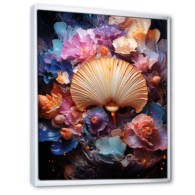 Coquillages dans une galaxie cosmique I sur toile, Cadre flottant blanc, H 40 po x l 30 po x P 1,5 po
