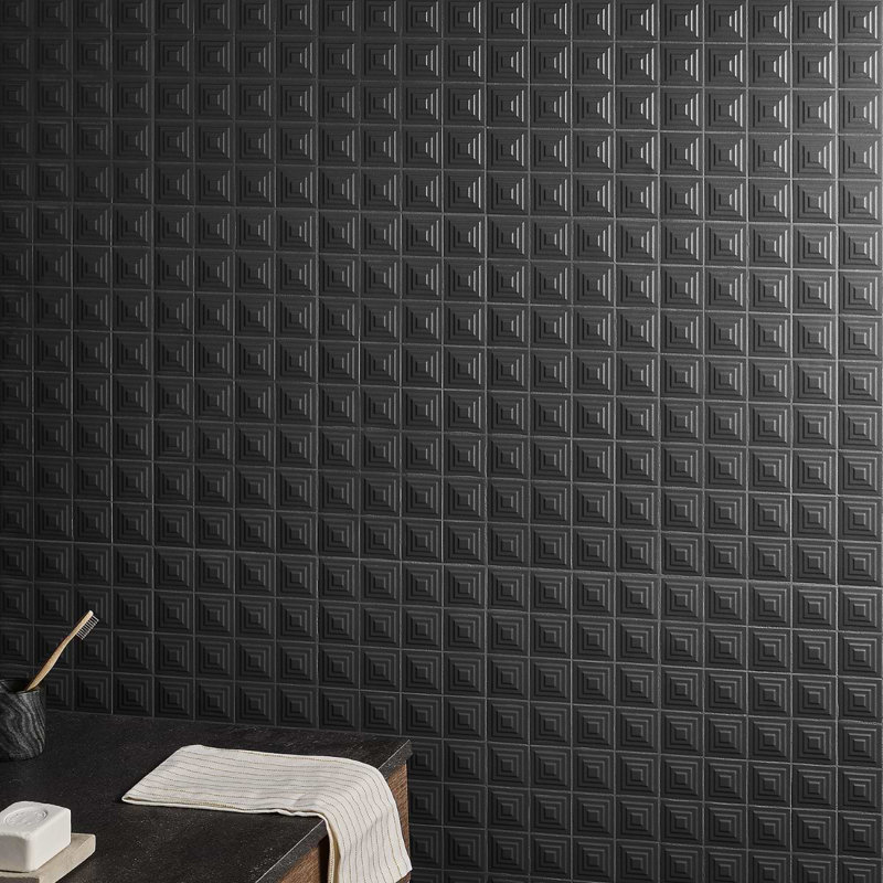 Kinzie Pyramid 8X16 3D Matte Ceramic Tile, Charcoal