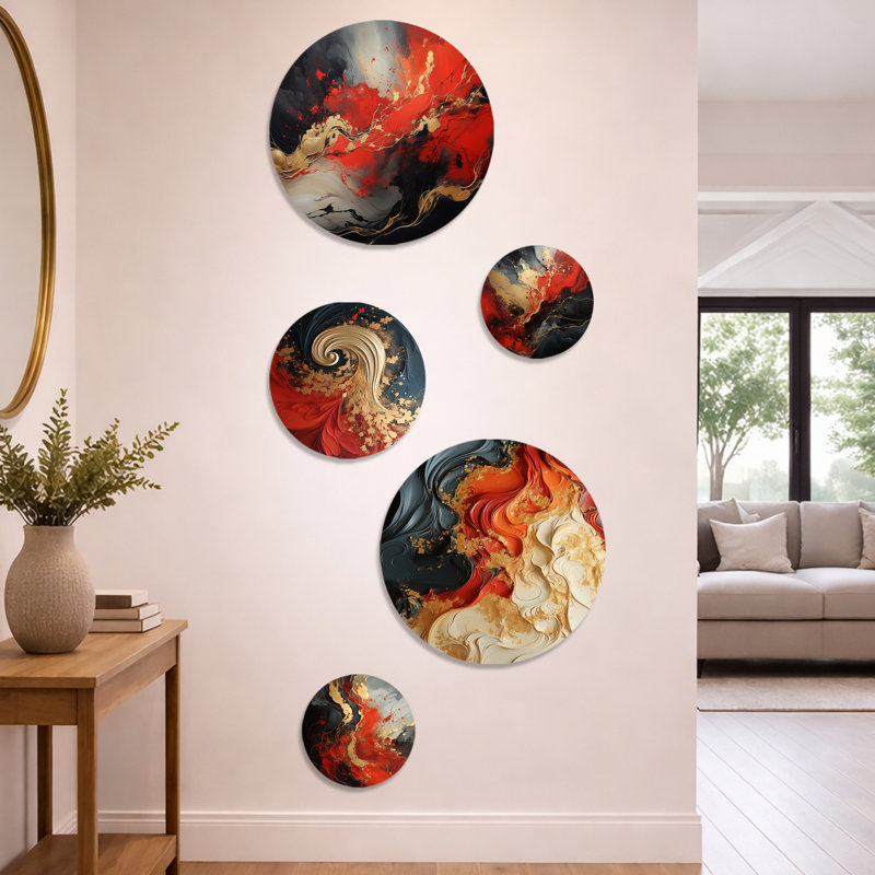 Rouge et rouge marbre volcan I - ensemble de 5 peintures murales abstraites