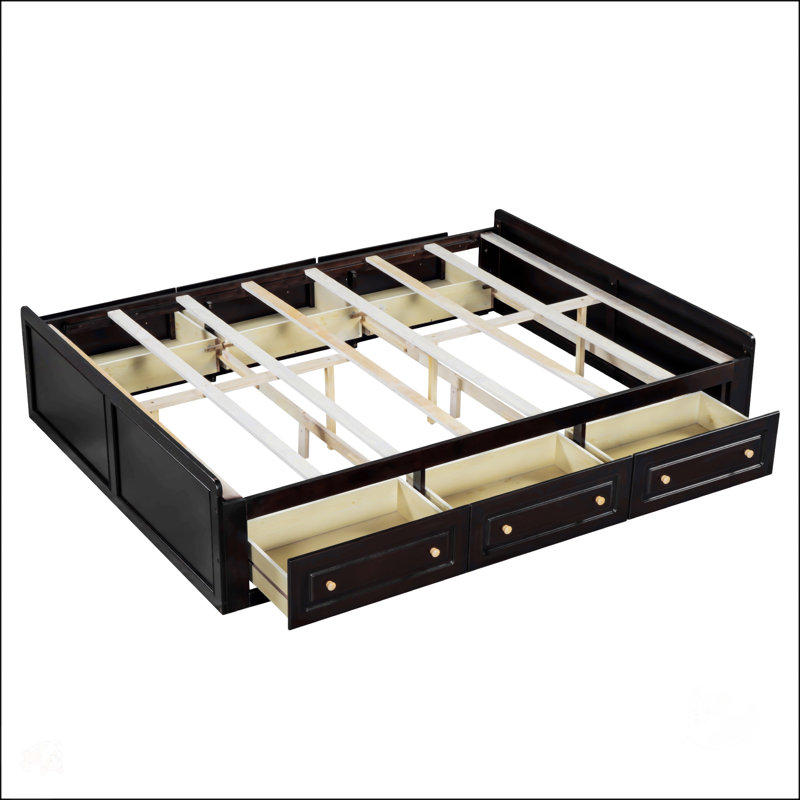 Structure de lit plateforme en bois grand format avec 6 tiroirs, robuste et élégante pour les chambres modernes