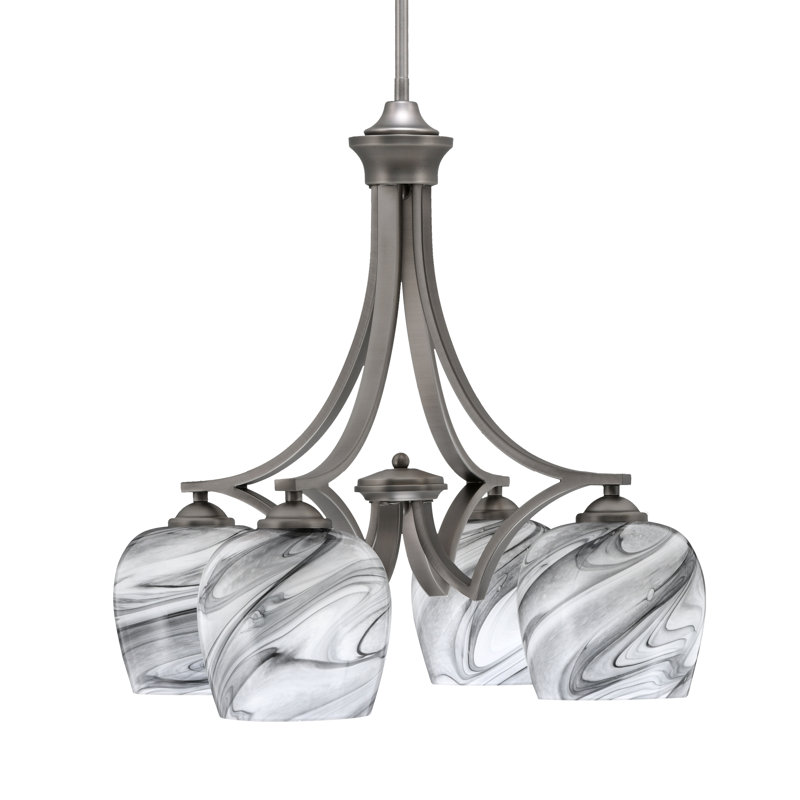 Lustre 4 lumières Zilo avec verre tourbillon onyx 6 po Zilo, Graphite