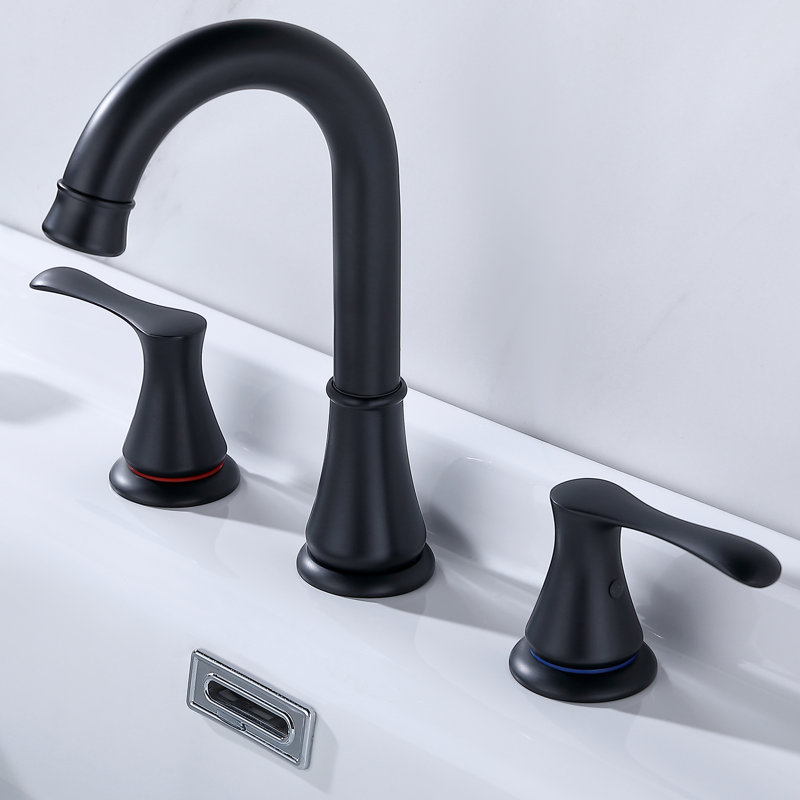 Widespread 2-handle Bathroom Faucet with Drain Assembly, Black