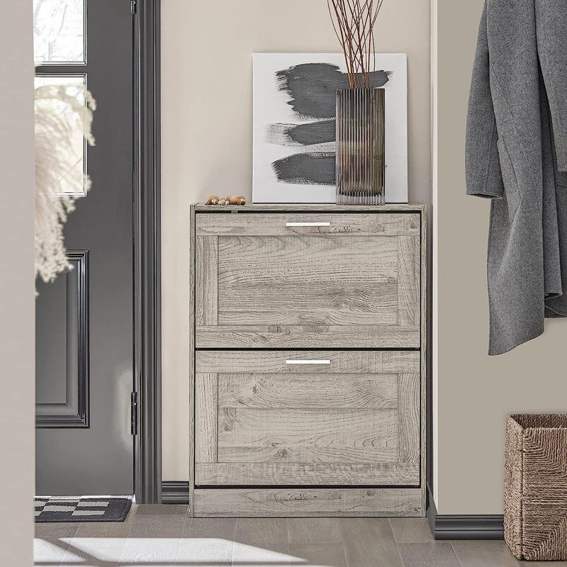 Narrow 2-Drawer Shoe Storage Cabinet with Flip-Drawers Shoe Organizer for Entryway, Hallway, Gray, Gray