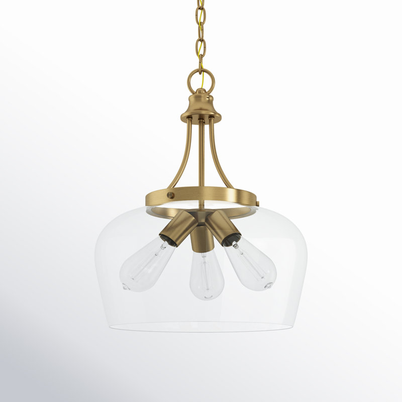 Breena 3 - Light Unique Dome Pendant in Warm Brass, Warm Brass, Clear