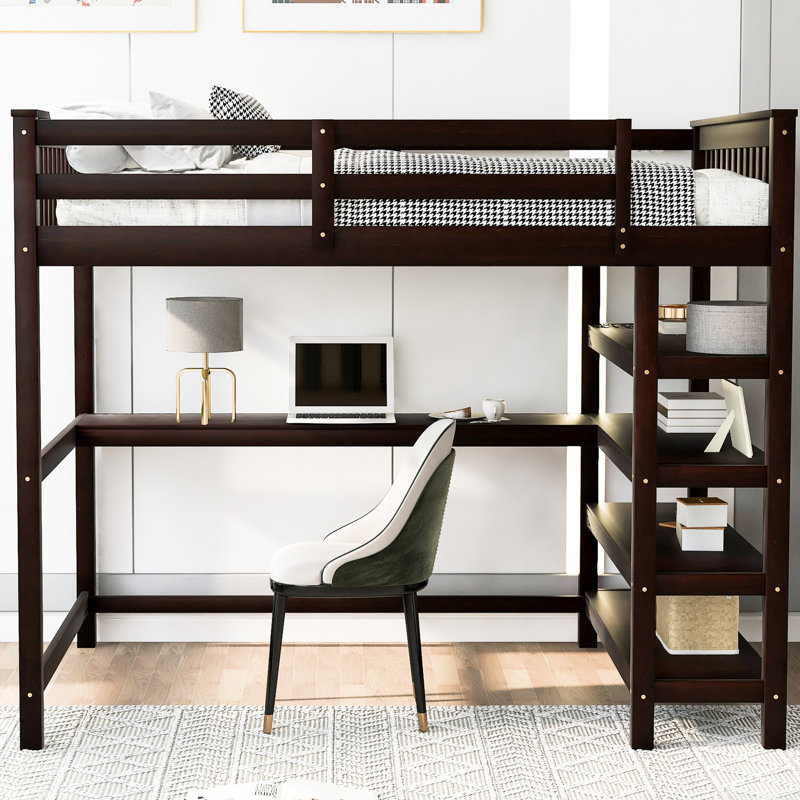 Lit mezzanine double pour chambre à coucher. Comprend sous le bureau et les tablettes. Chambre à coucher,. Sous le lit. Construire