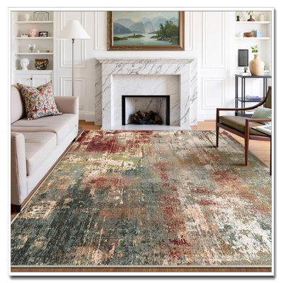 Washable 8'X10' Non-Slip Area Rug - Soft Modern Abstract Print Rug For Living Room Entryway Bedroom Nursery, Brown Rust Red Multi