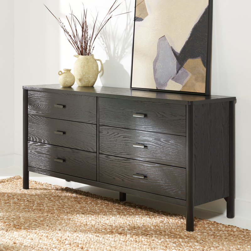 Kaplan 6-Drawer Solid and Manufactured Wood Dresser with Ball Bearing Glides, Black