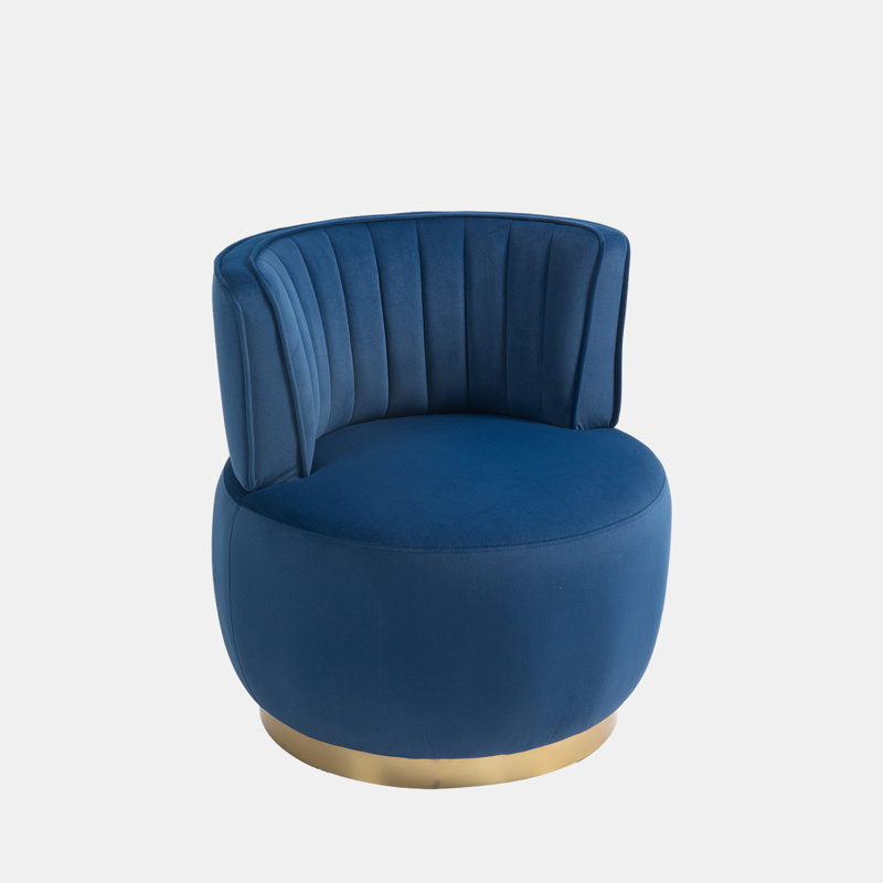Alphonsine Upholstered Swivel Barrel Chair, Blue Velvet