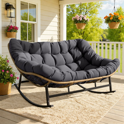 Causeuse de patio surdimensionnée pour 2 personnes avec coussin épais Papasan