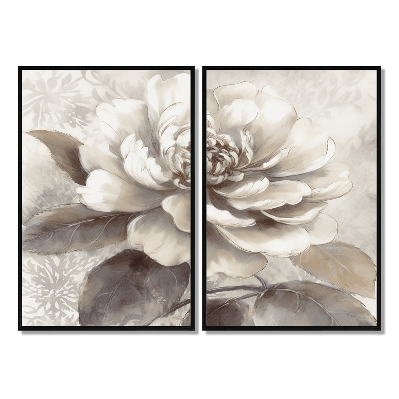 Neveu - pivoines, art encadré, 36" H x 48" W, Impression encadrée flottante, Black