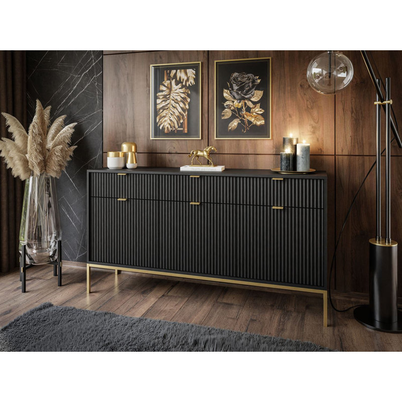 Aliyani 154cm W 3 - Drawer Chest of Drawers, Black