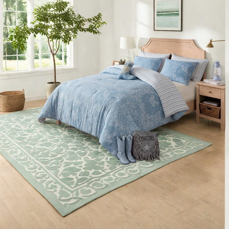 -Piece Blue Western Cowgirl Bedding Sets, Soft Microfiber Comforter